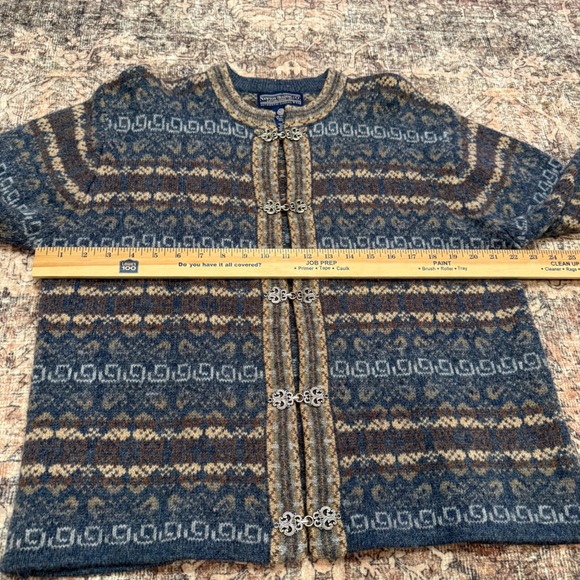 Vintage 90s Newton Trading Co 100% Wool Nordic Fair Isle Cardigan Sweater M - Picture 6 of 6